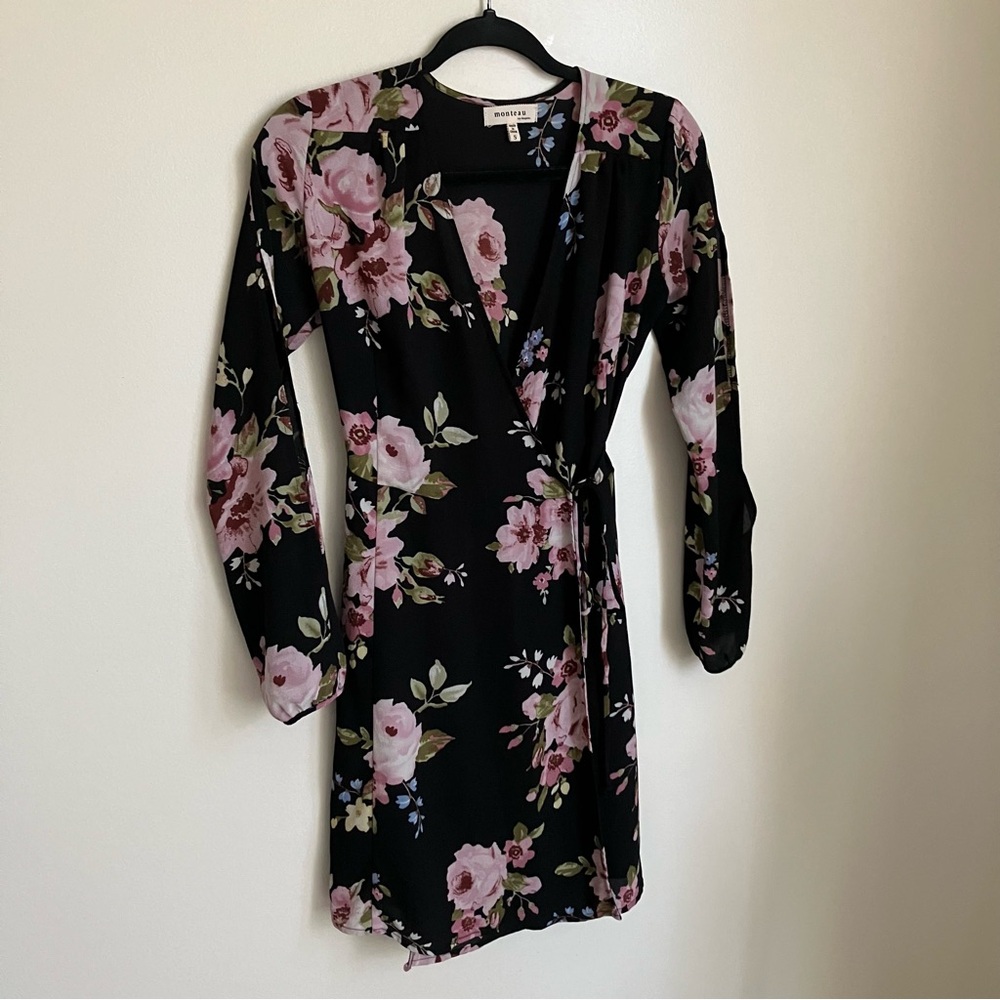 Monteau Black Floral Long Sleeve Dress